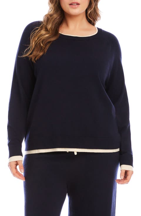 Contrast Trim Crewneck Sweater (Plus)