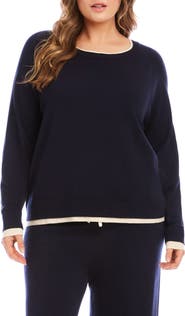 Karen Kane Contrast Trim Crewneck Sweater