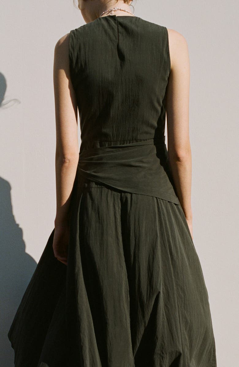 MANGO Sleeveless Sash Tie Dress, Alternate, color, Khaki Green