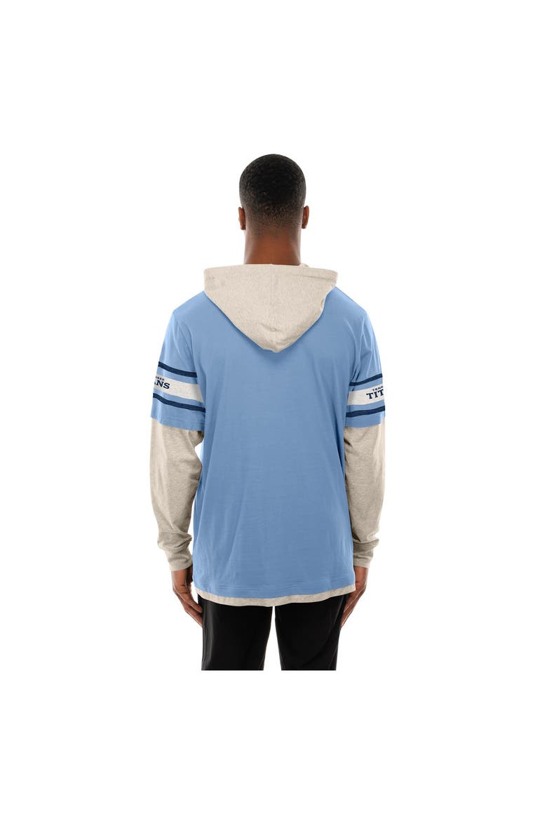 Men's New Era  Light Blue Tennessee Titans Twofer Layered Long Sleeve Hoodie T-Shirt, Alternate, color, Light Blue