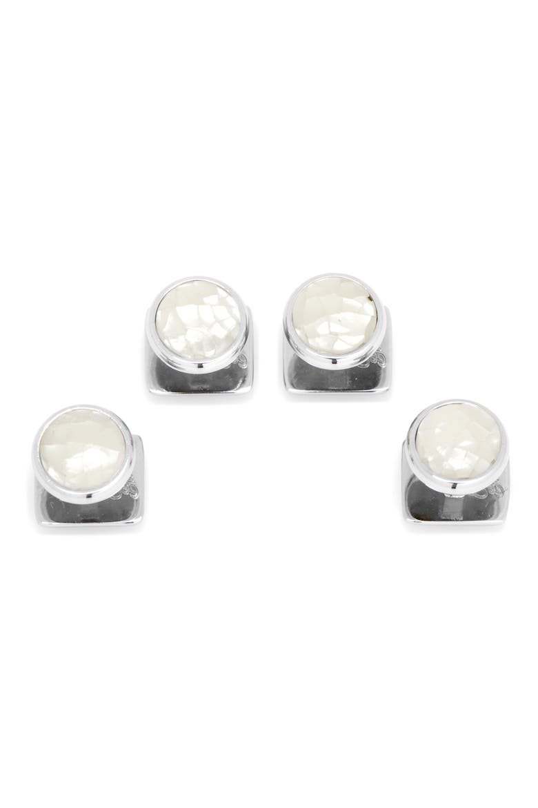 Mosaic Mother-of-Pearl Shirt Studs, Main, color, METALLIC SILVER