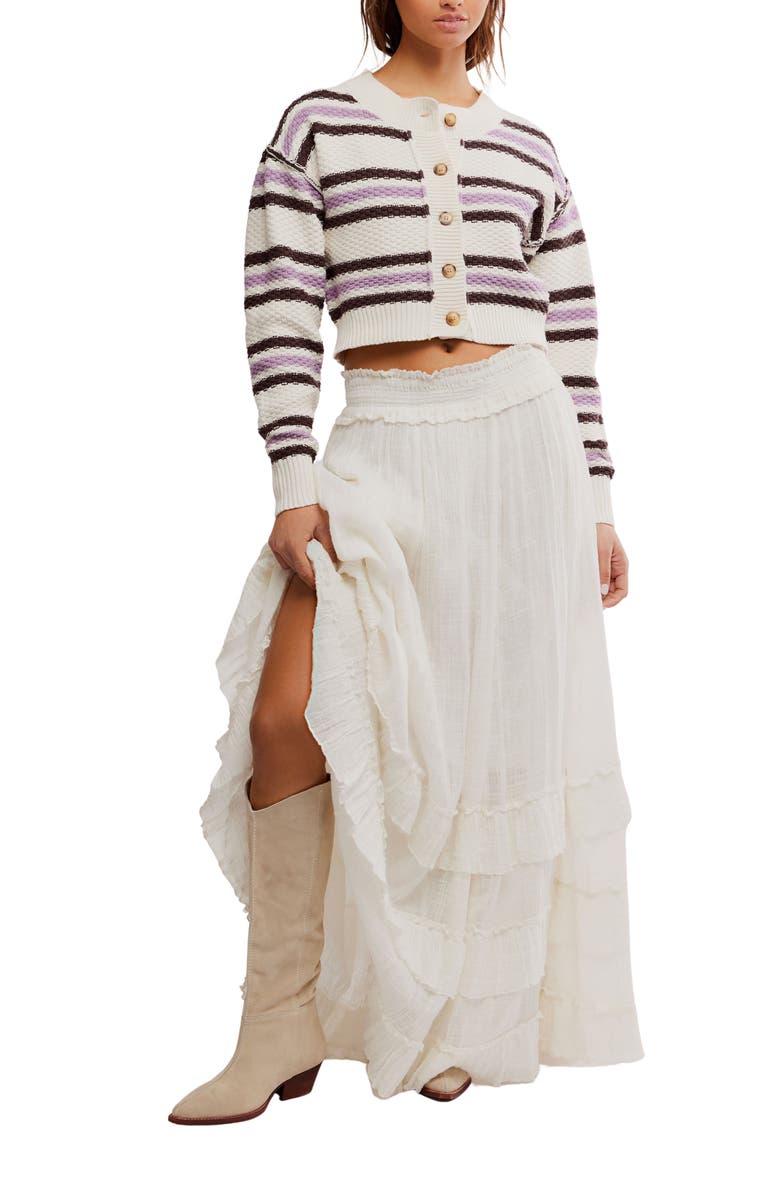 Free People Lila Stripe Cardigan, Alternate, color, Ivory Combo