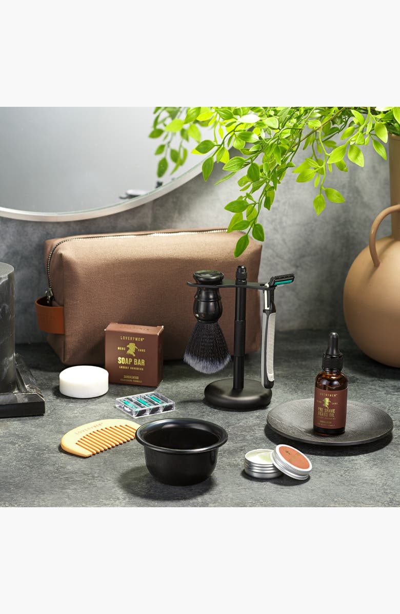Lovery Ultimate Beard Shaving Kit wrapped in a Luxury Leather Bag, Alternate, color, NO COLOR