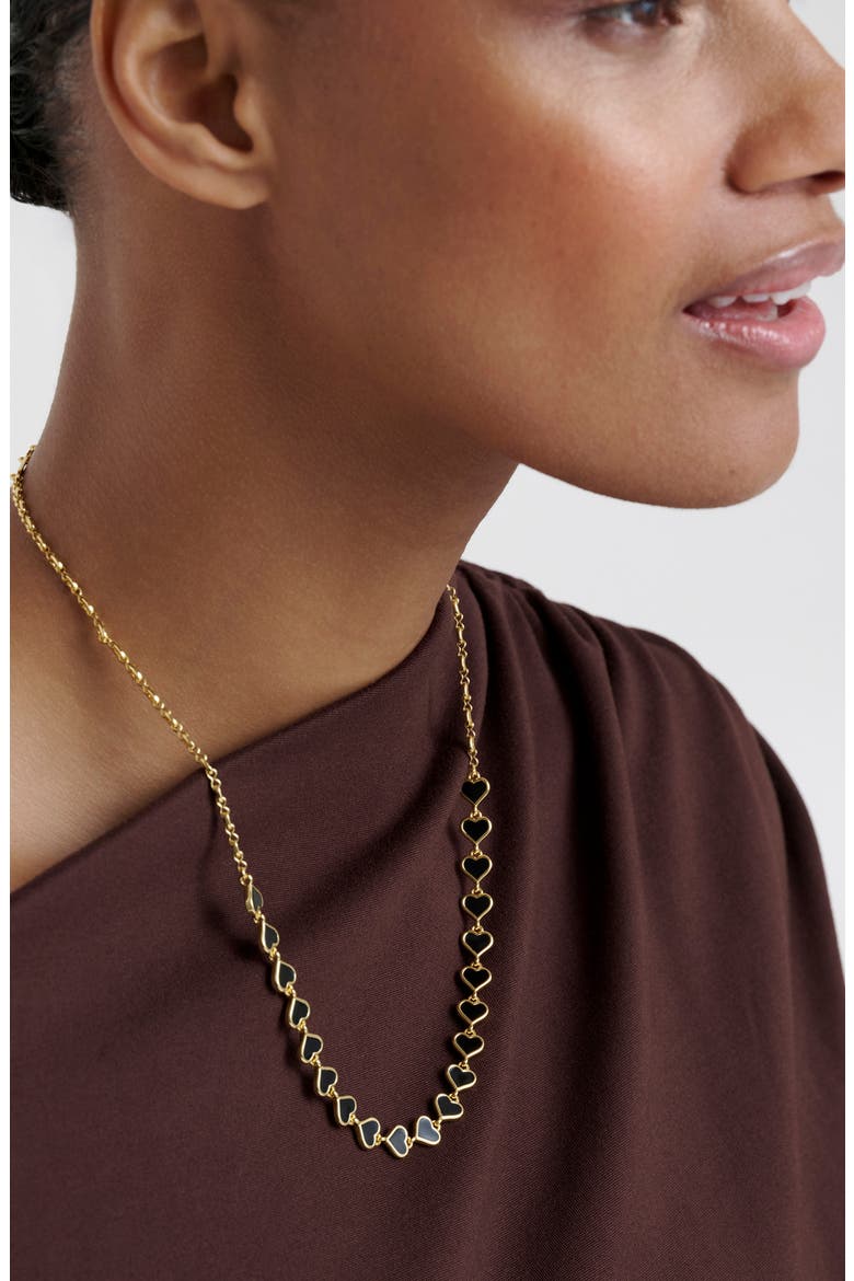 Hazel Enamel Heart Chain Necklace, Alternate, color, GOLD TONE BLACK
