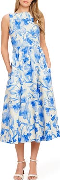 FLYING TOMATO Print Bow Twill Midi Dress