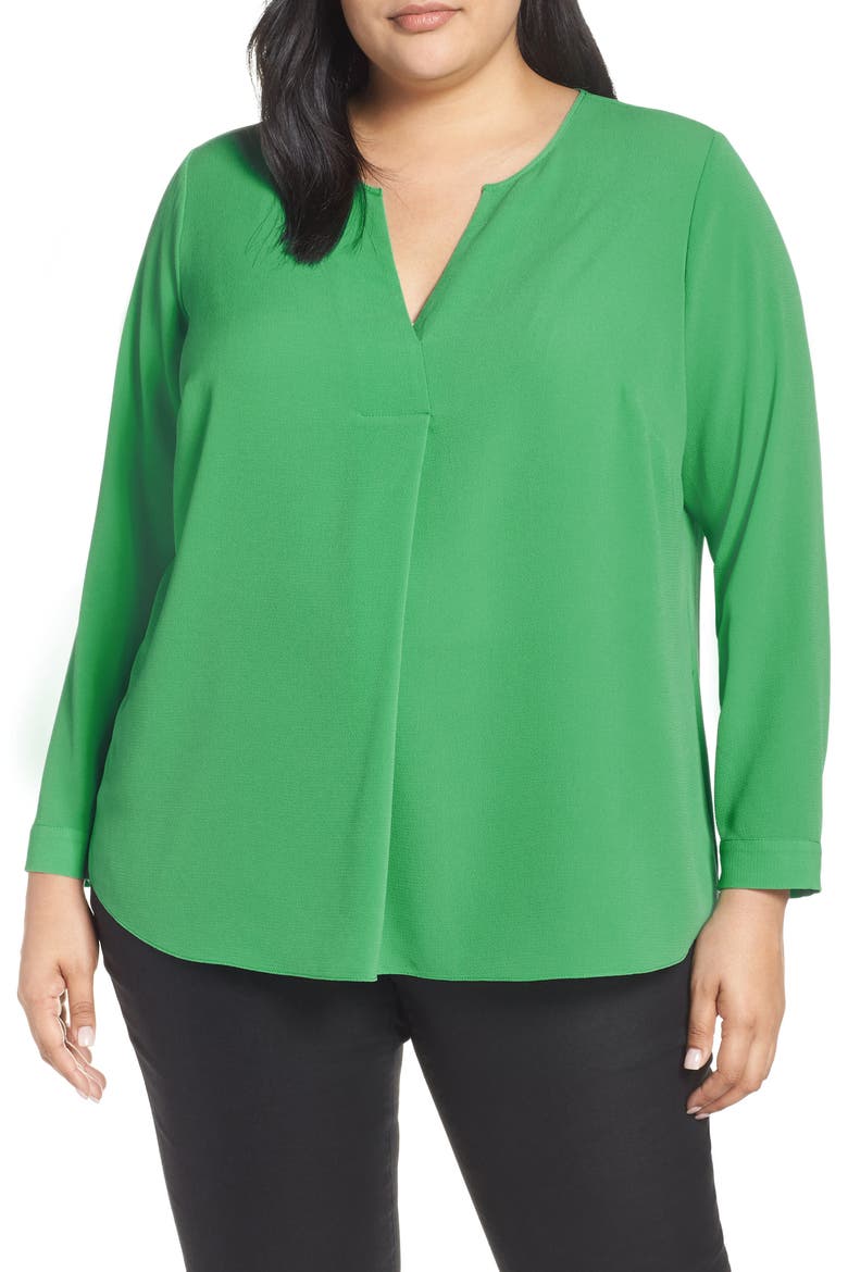 Soft Texture Split Neck Tunic, Main, color, EMERALD LEAF