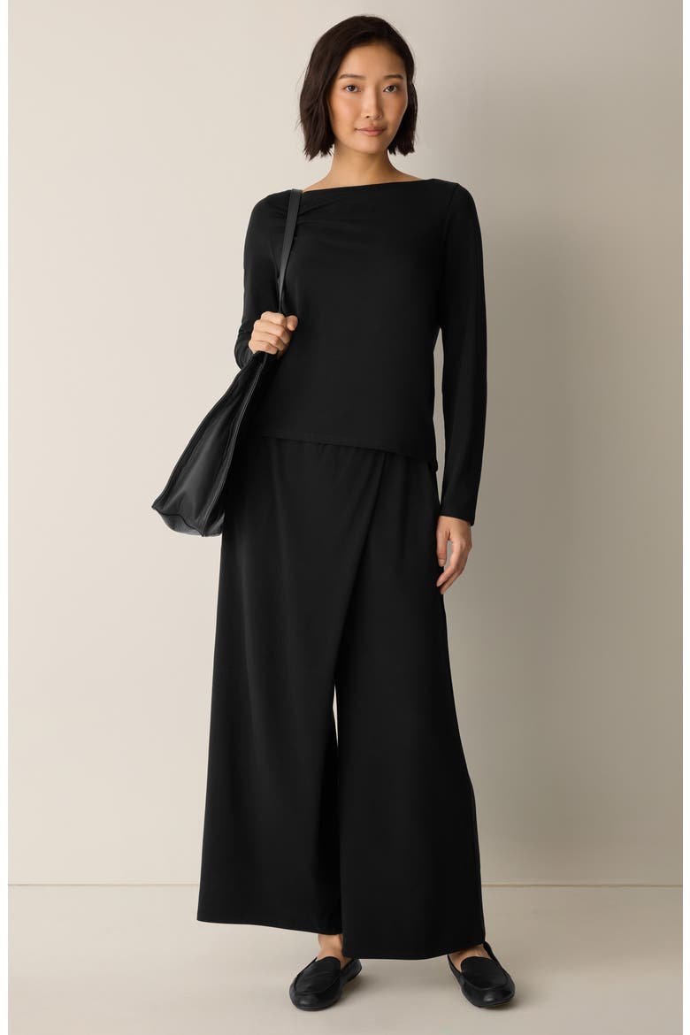 Faux Wrap Front Wide Leg Ankle Pants, Alternate, color, BLACK