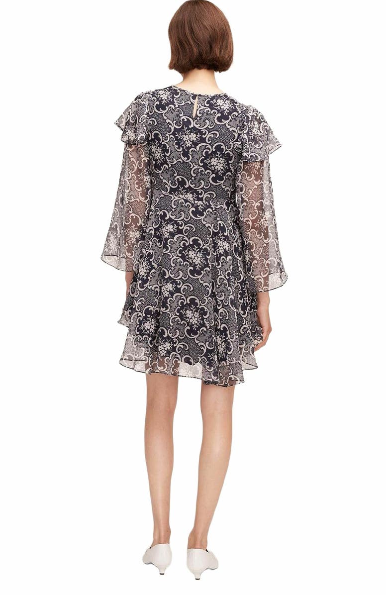 Rebecca Taylor Rochelle Fleur Ruffle Silk Dress, Alternate, color, Rochelle Fleur Navy Combo