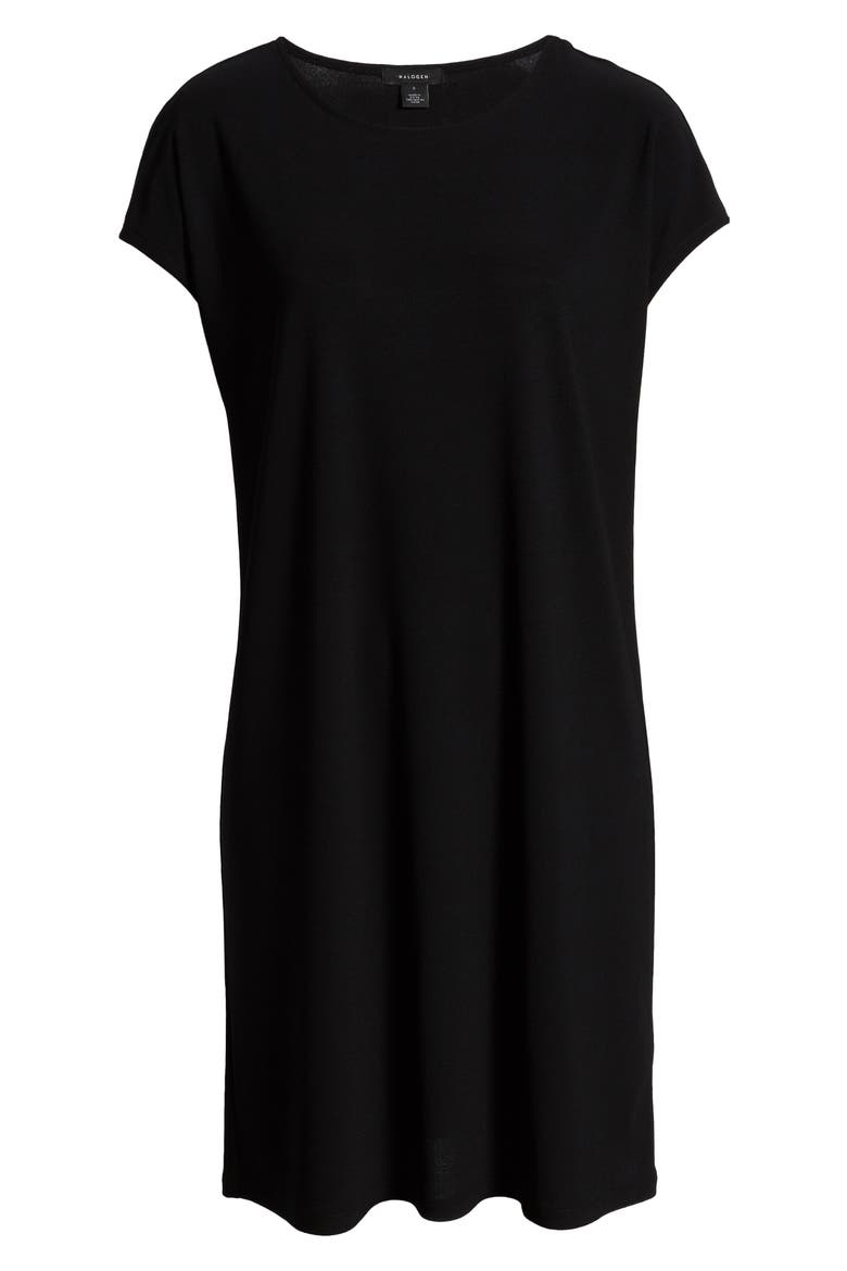 Cap Sleeve Jersey Shift Dress, Alternate, color, BLACK