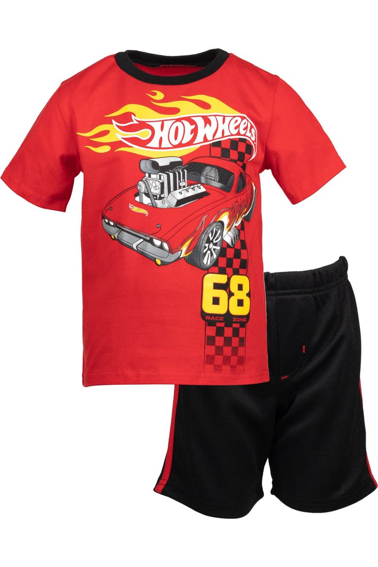 T-shirt And Mesh Shorts Set, Alternate, color, Hot Wheels Red