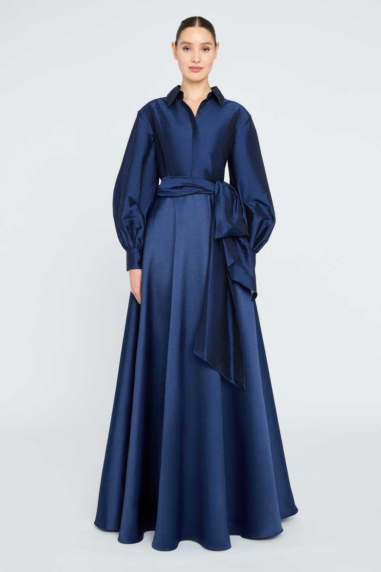 Frieda Shirtdress Gown, Main, color, Navy