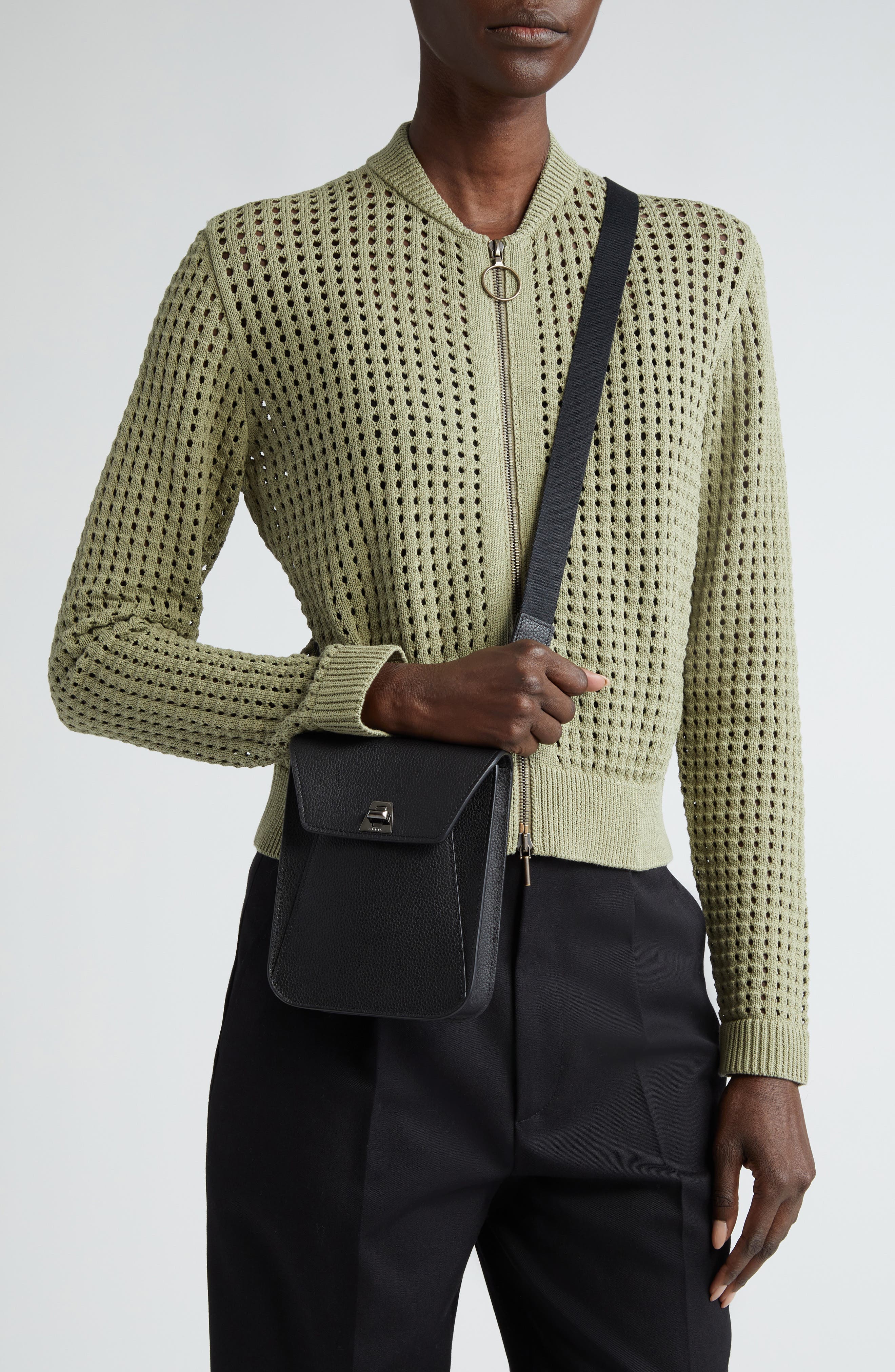 Akris Mini Anouk Leather Crossbody Bag, Alternate, color, Black