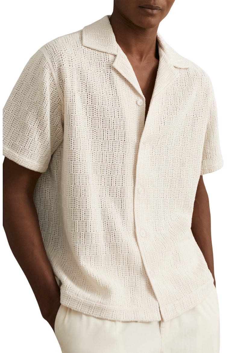 Leon Openwork Camp Shirt, Main, color, OFF WHITE