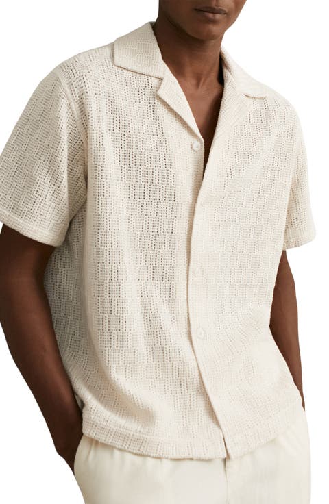 SYUMAN 24SS Crochet Short Sleeve Shirt ⁡ Men's Boxy Short-Sleeve Crochet-Style Shirt | Men's