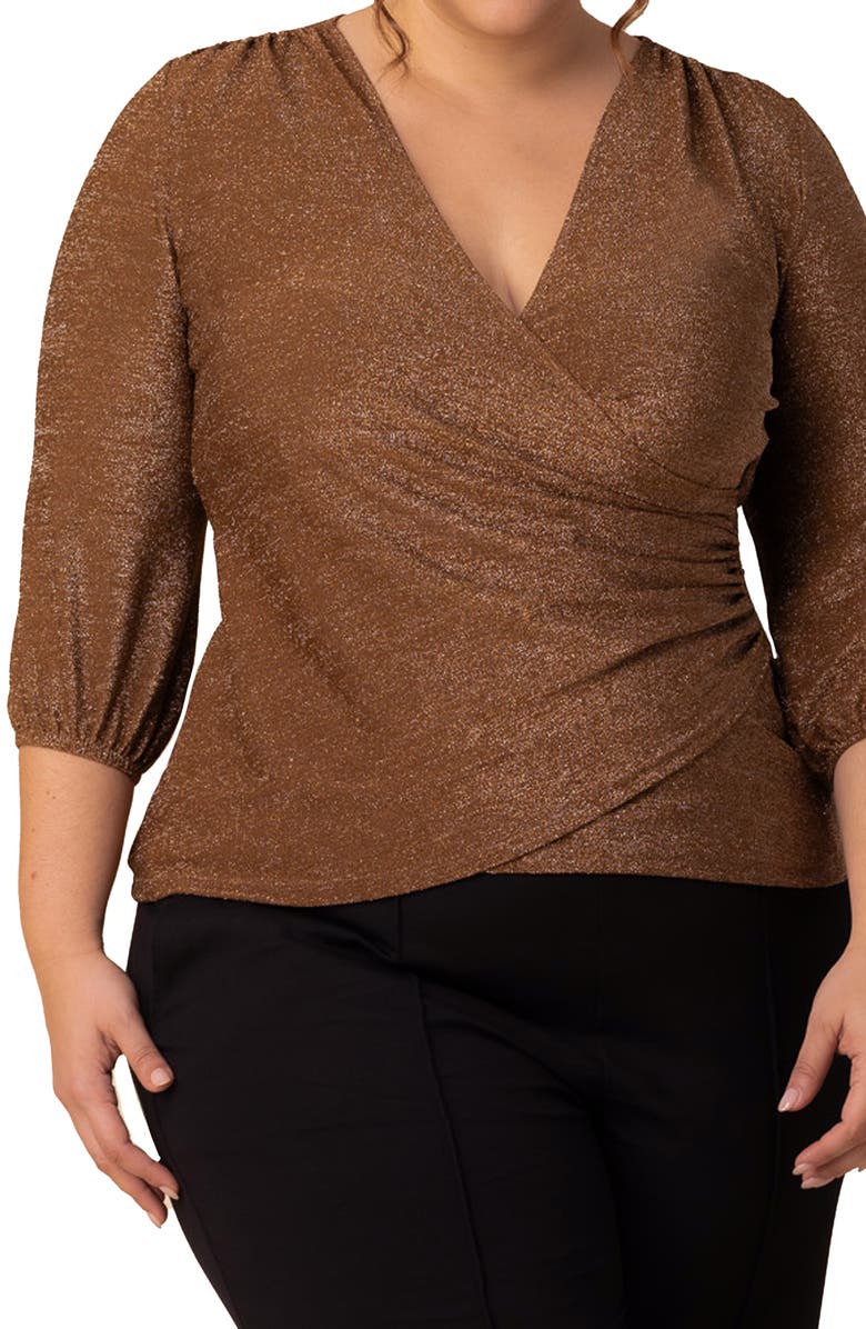 Kiyonna Celeste Faux Wrap Top, Alternate, color, Mocha Sparkle