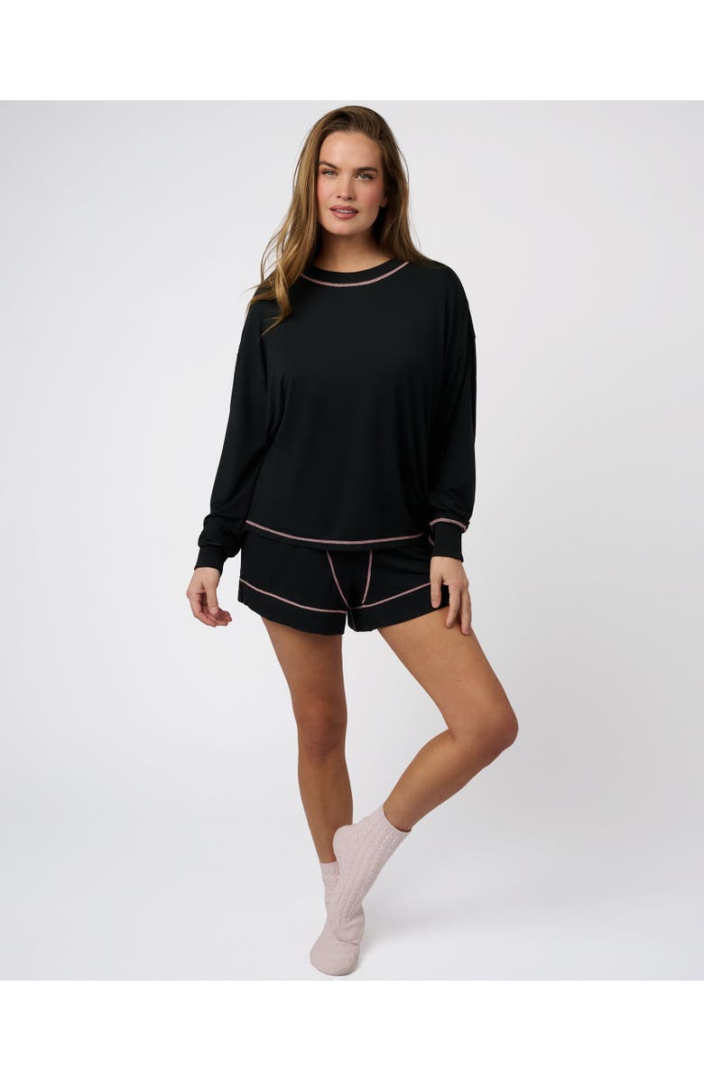 WeWoreWhat Boxy Long Sleeve Sleep Tee, Alternate, color, Blk/Bublegm Pnk