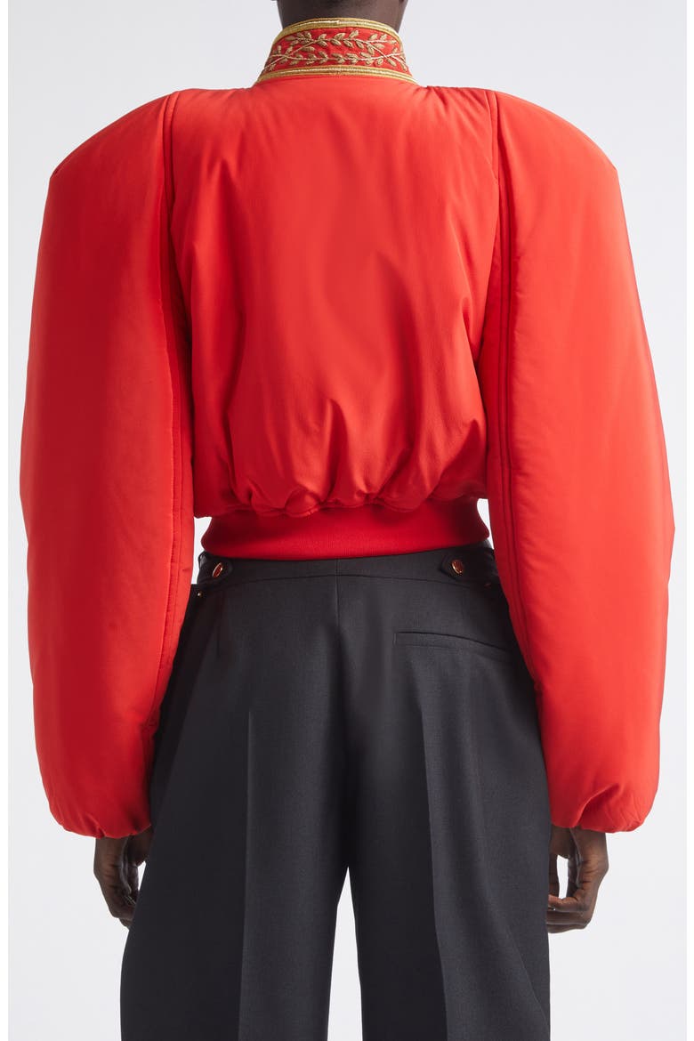Crop Silk Bomber Jacket, Alternate, color, FLAME RED