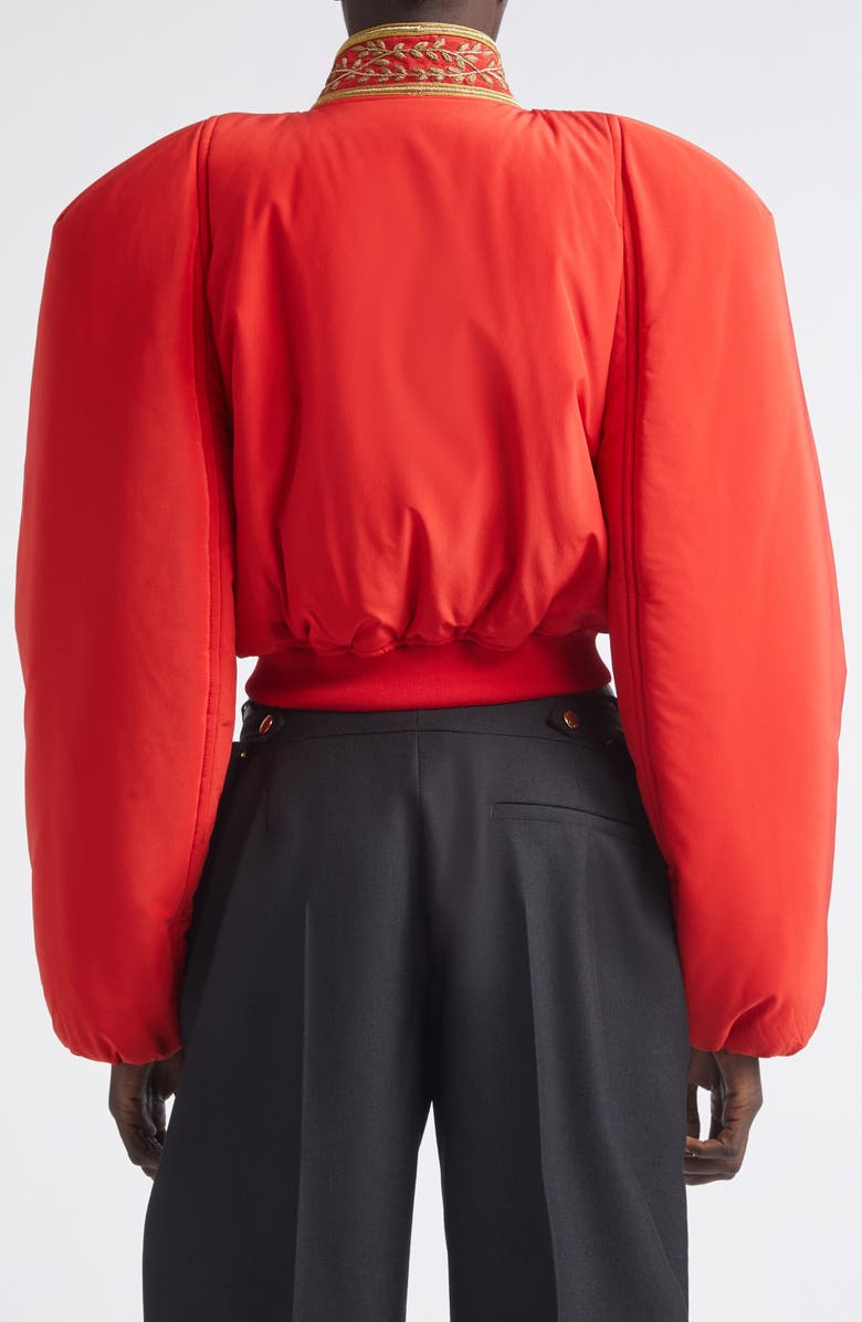 McQueen Crop Silk Bomber Jacket, Alternate, color, Flame Red
