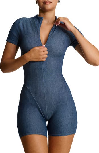Front Zip Denim Romper