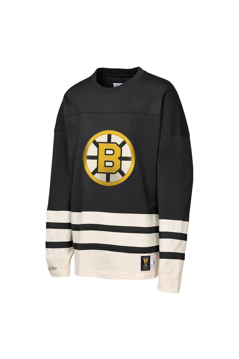 Youth Mitchell & Ness  Black Boston Bruins Chainstitch Heavyweight Long Sleeve Top, Alternate, color, Black