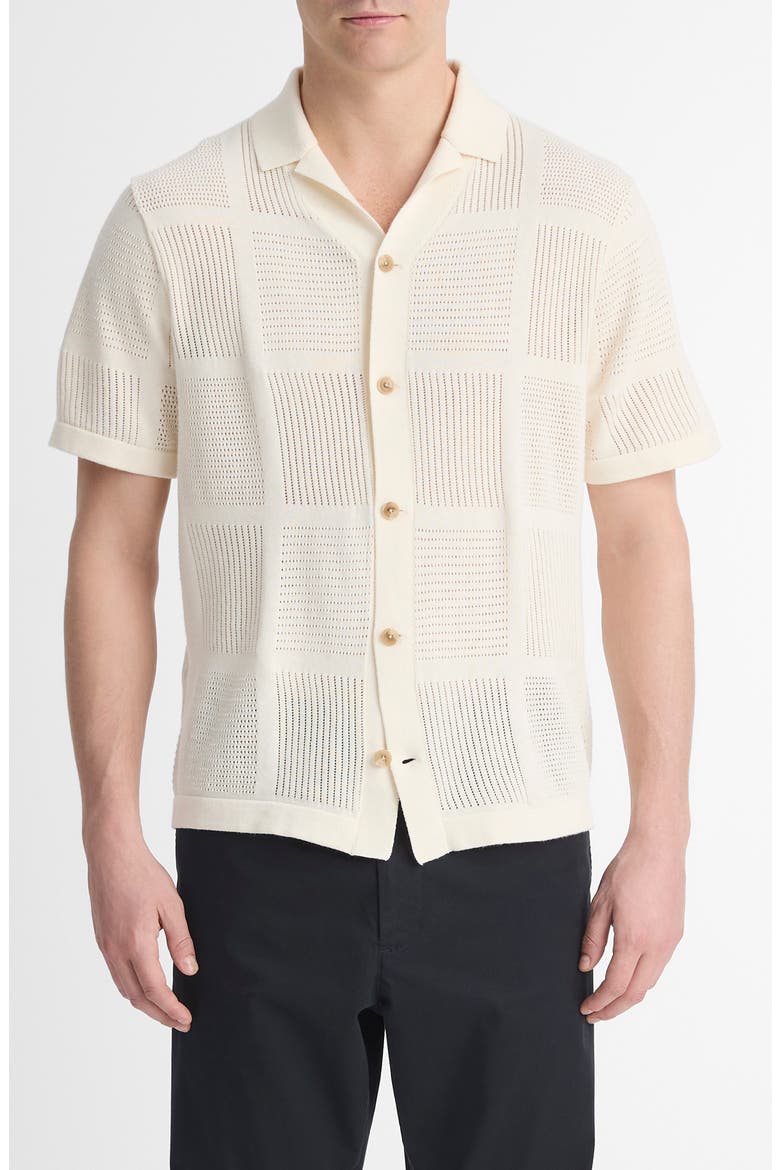 Patchwork Pointelle Short Sleeve Cardigan, Main, color, CLASSIC CREAM