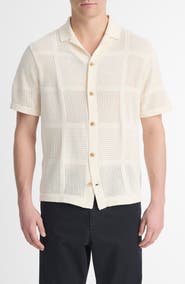 Vince Patchwork Pointelle Short Sleeve Cardigan