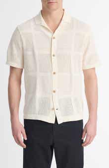 Vince Patchwork Pointelle Short Sleeve Cardigan