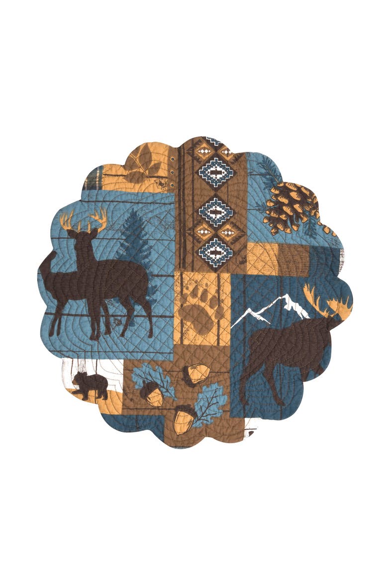 Timber Trails Sky Round 100% Cotton Quilted Set of 6 Placemats 17", Main, color, Blue