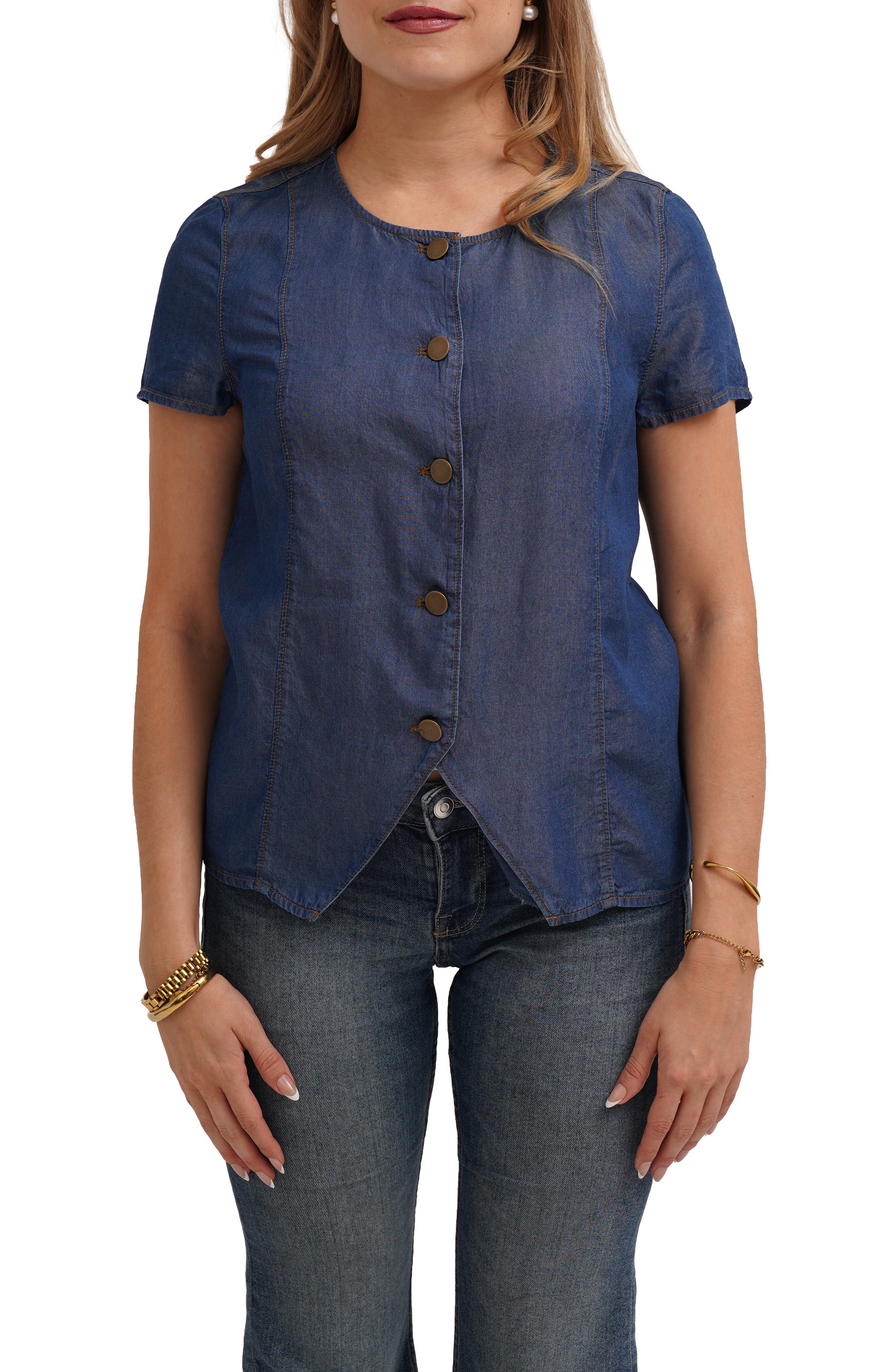 Short Sleeve Button Front Top
