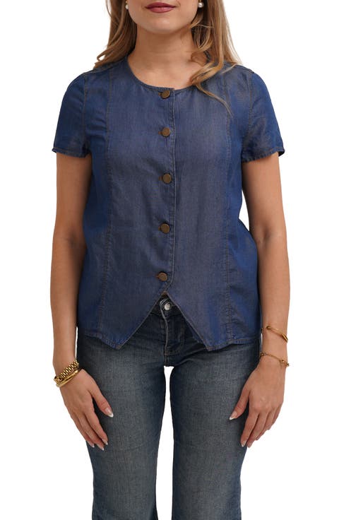 Short Sleeve Button Front Top