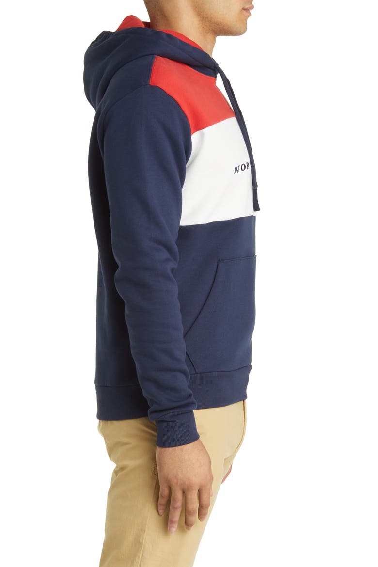 Colorblock Cotton Graphic Hoodie, Alternate, color, RED/ NAVY/ WHITE