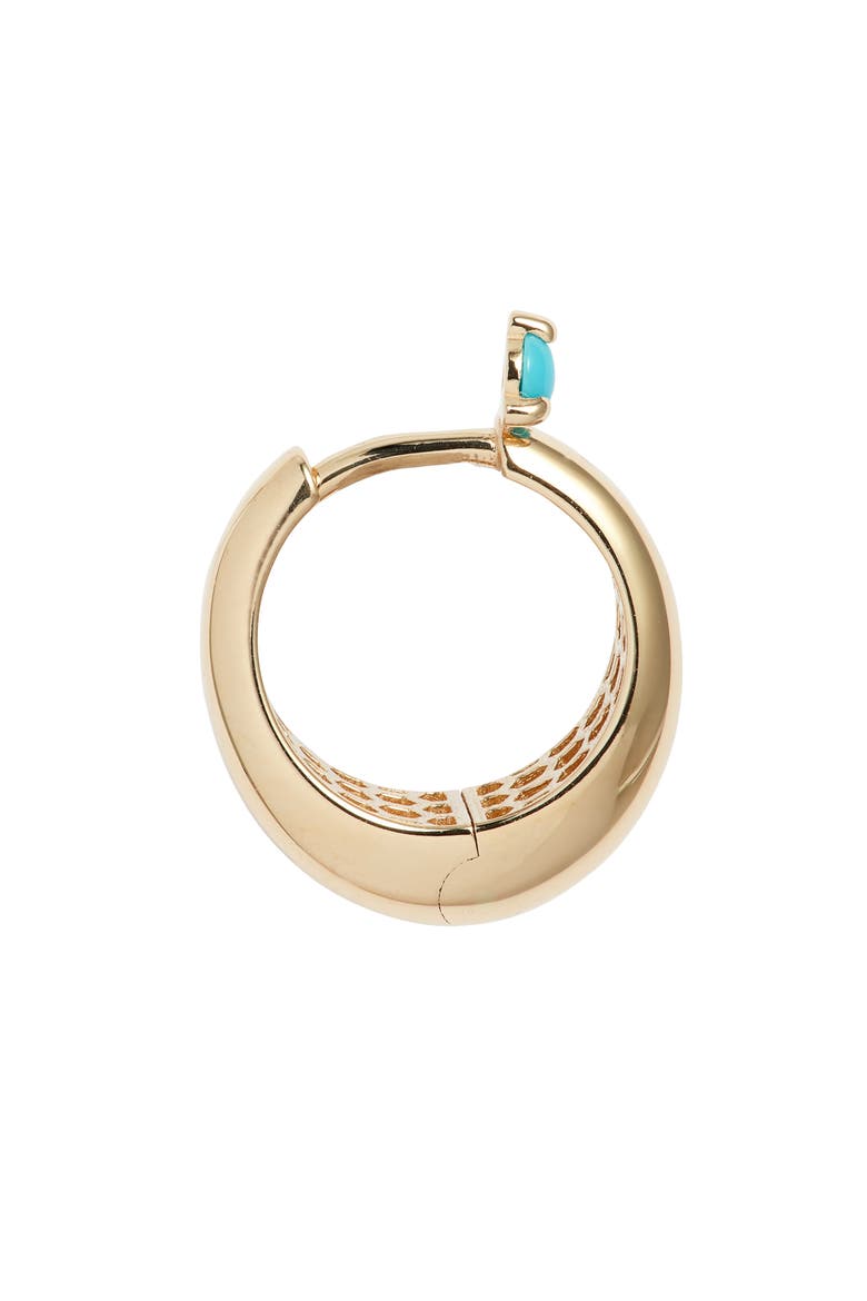 14K Gold Prong Turquoise Tapered Dome Hinge Hoop Earrings, Alternate, color, YELLOW GOLD