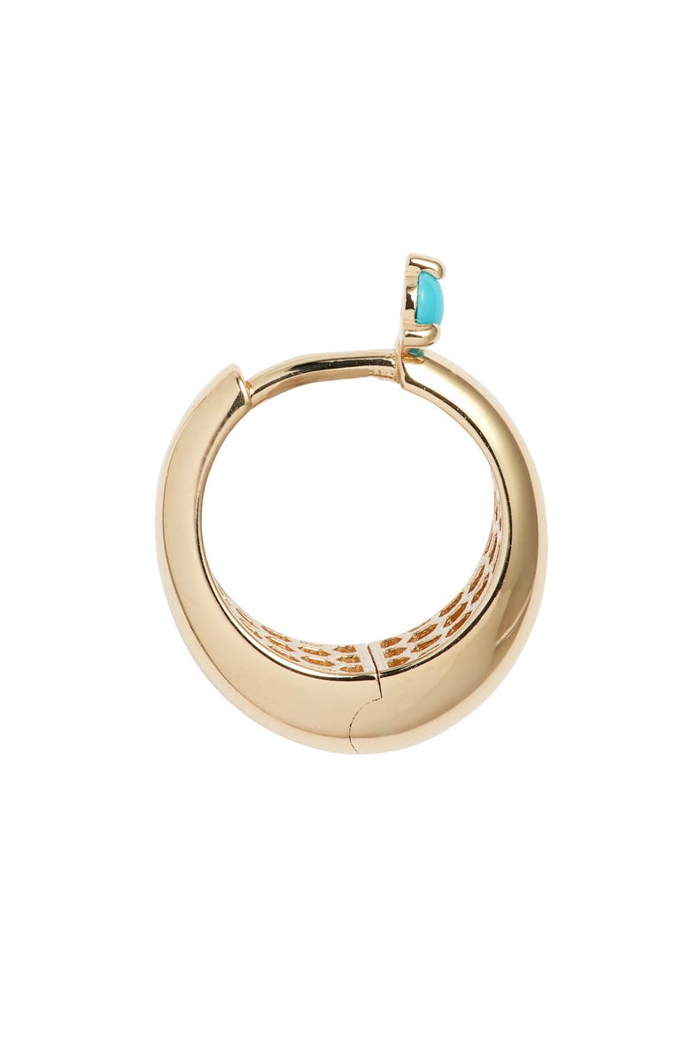 Zoë Chicco 14K Gold Prong Turquoise Tapered Dome Hinge Hoop Earrings, Alternate, color, Yellow Gold