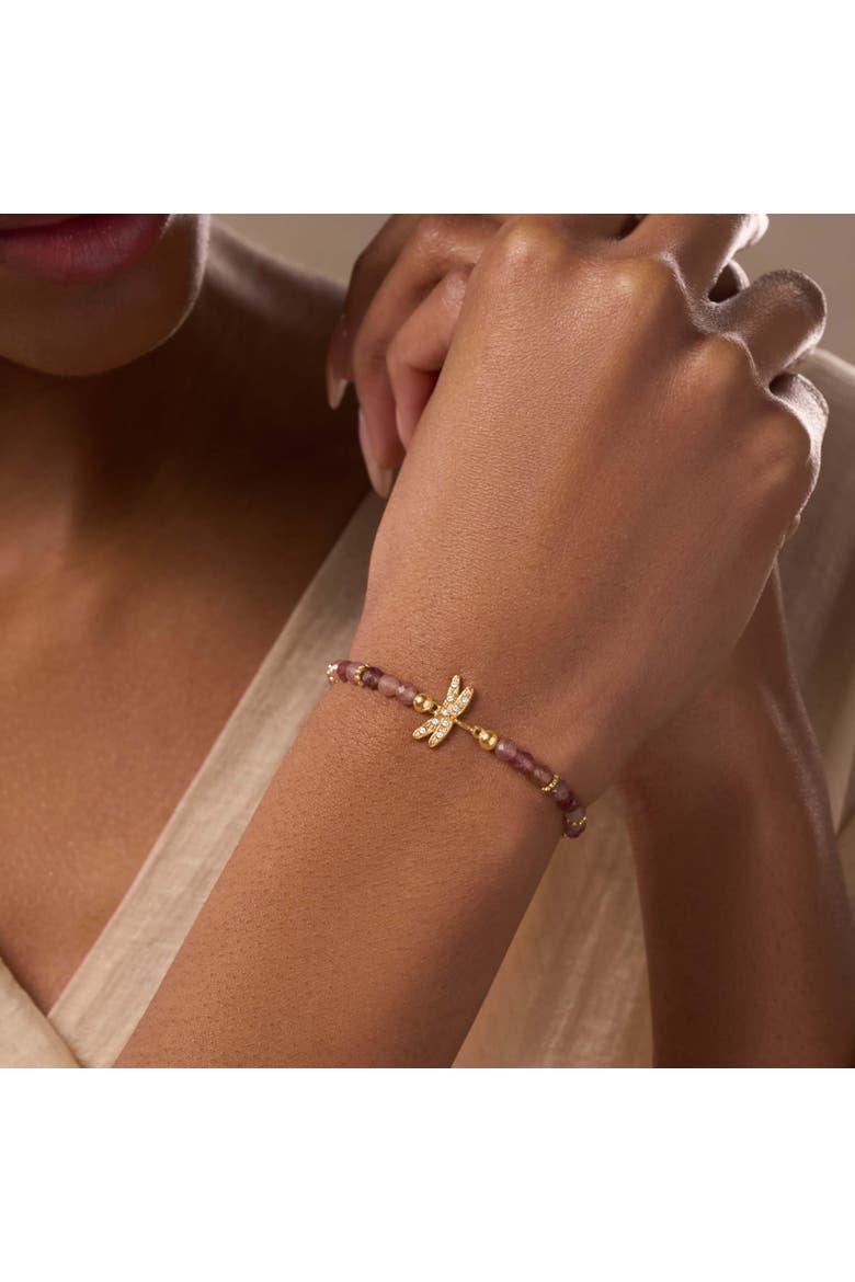 Strawberry Quartz Gold Dragonfly Charm Beaded Women's Bracelet - Purposeful Life, Alternate, color, Pink/Gold