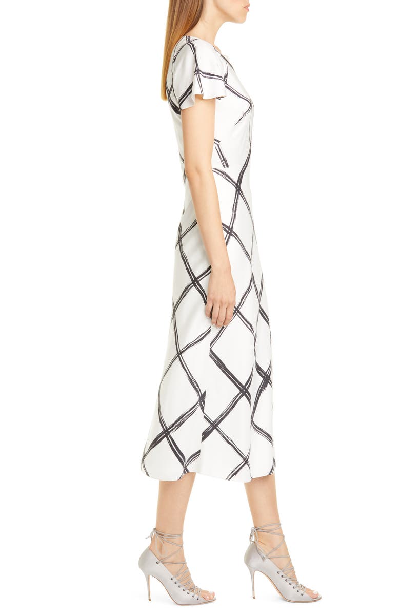 Jason Wu Collection Windowpane Print Silk Crêpe de Chine Midi Dress, Alternate, color, 