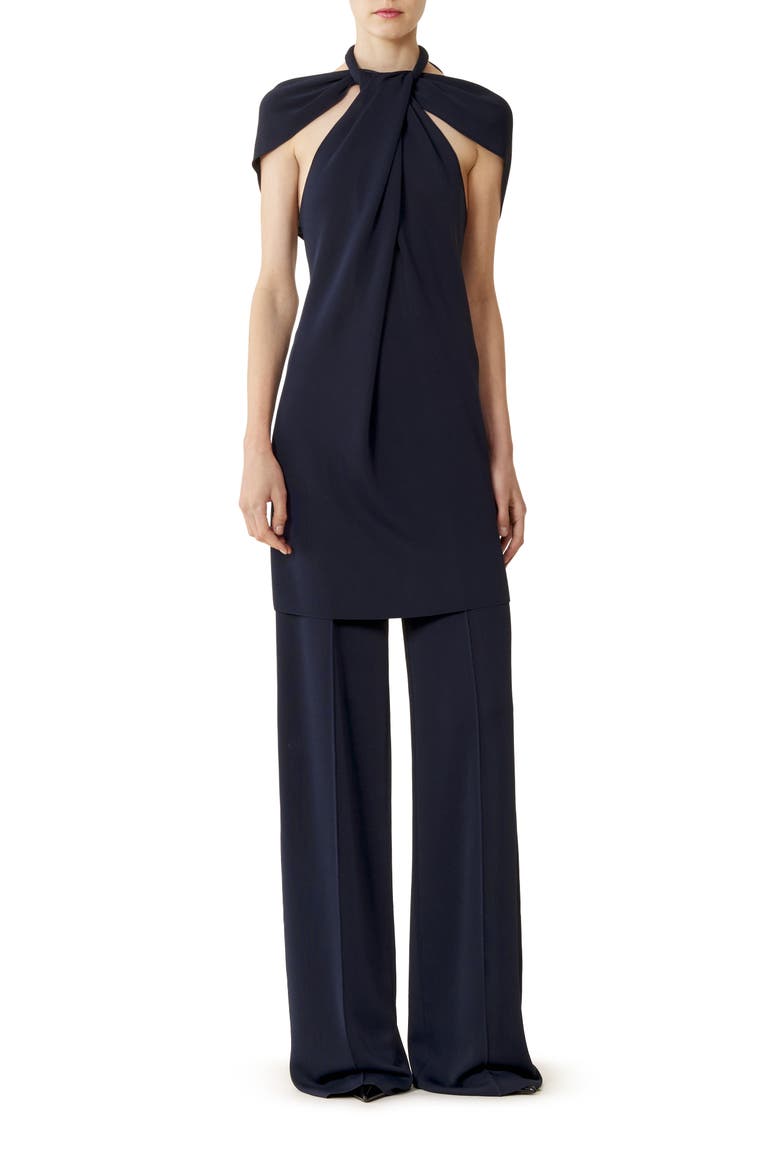 Tie-Neck Top In Viscose, Alternate, color, Navy Blue