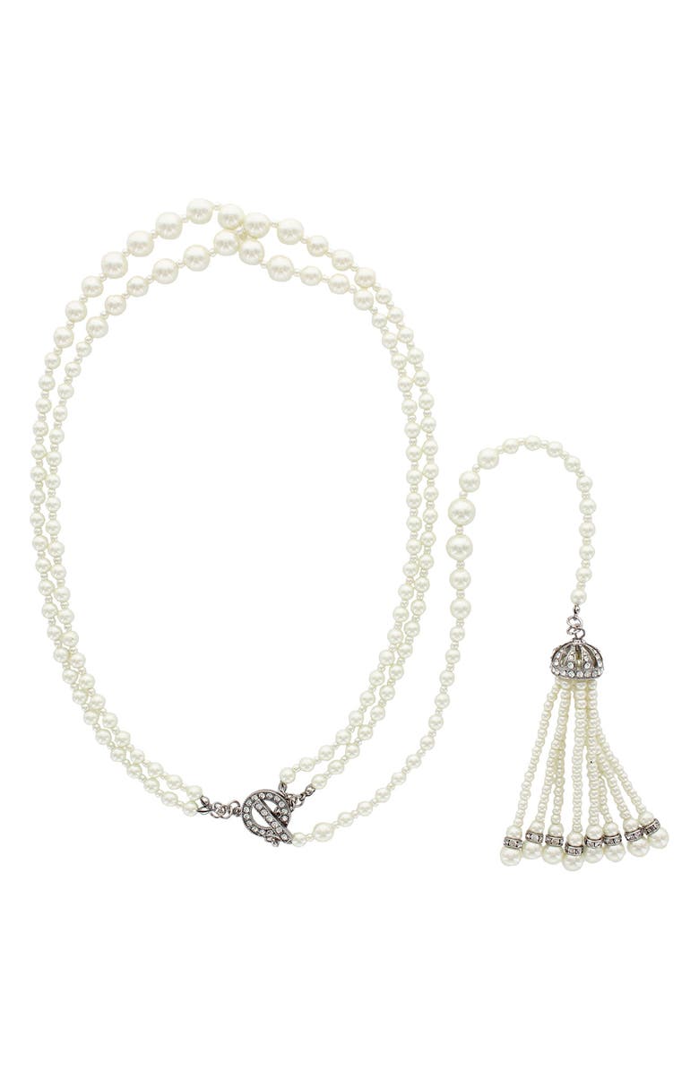 OLIVIA WELLES Gail Tassel Necklace, Main, color, Silver / White