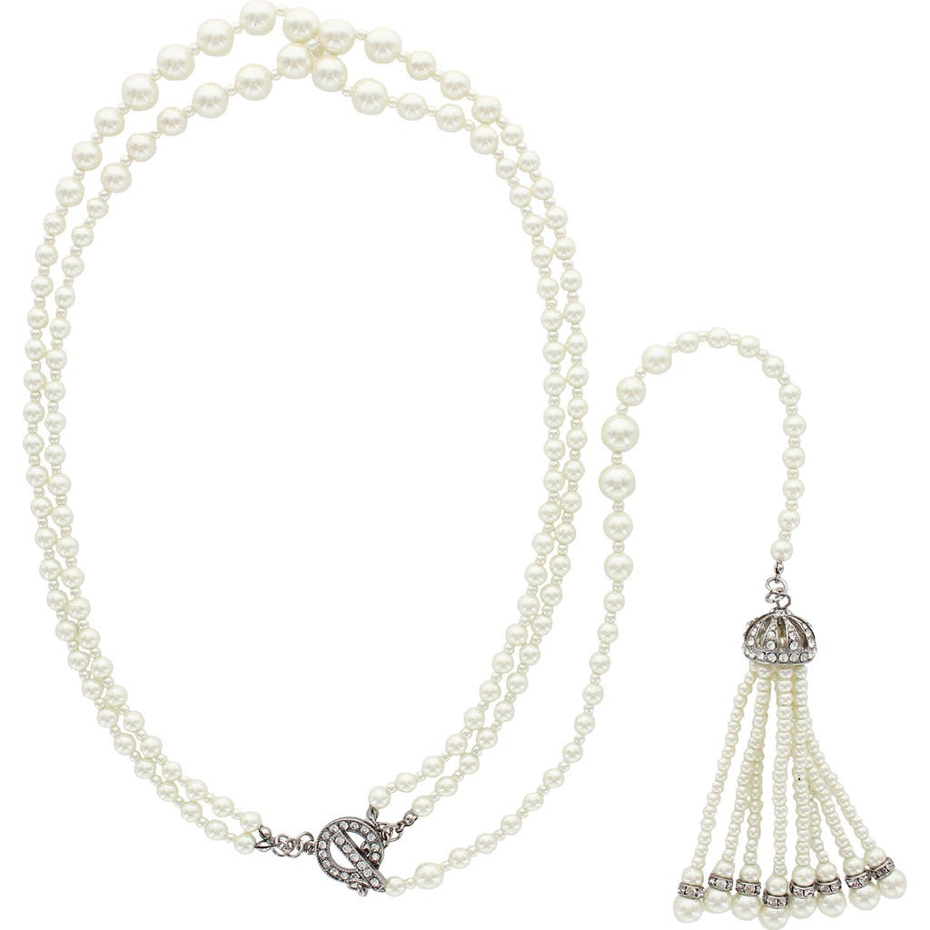 Olivia Welles Gail Tassel Necklace In Silver / White