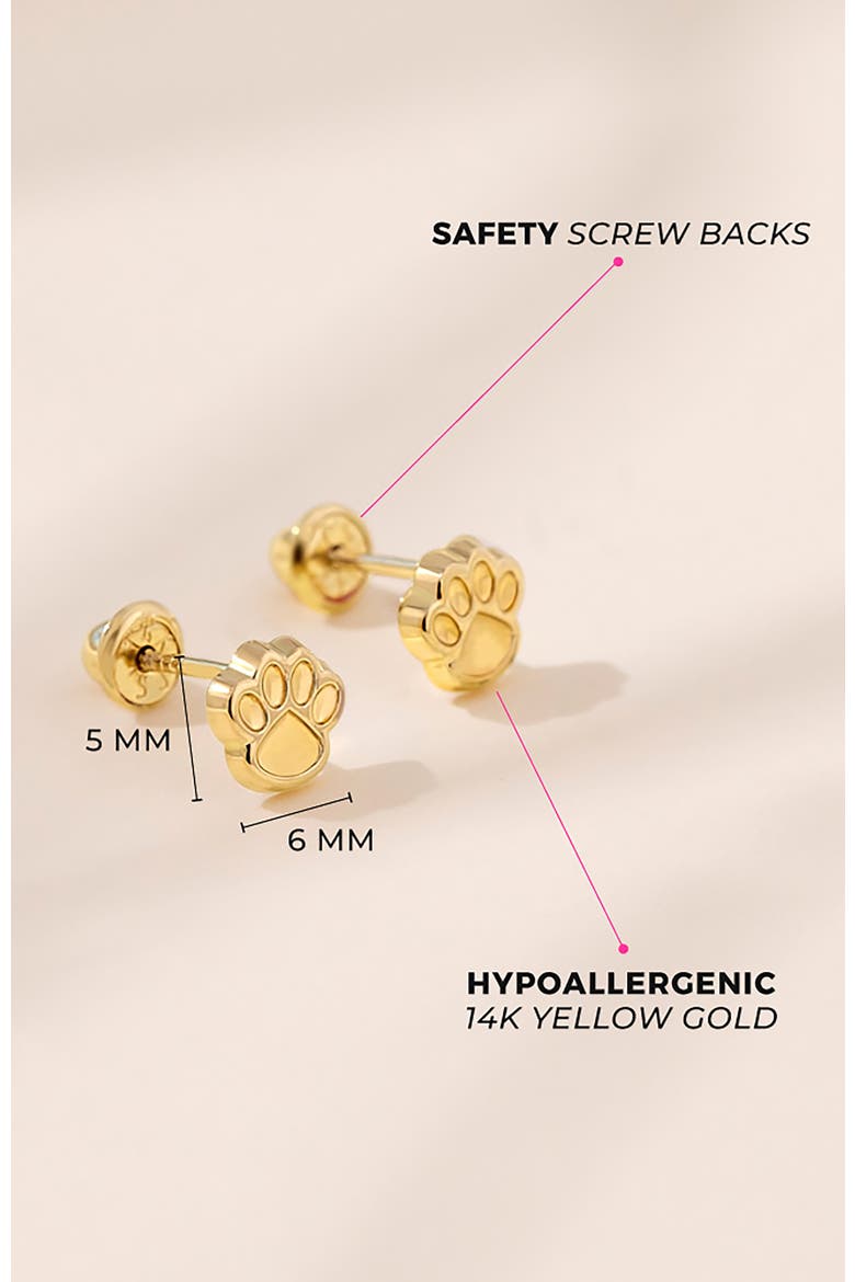 14k Dog Paw Earrings, Alternate, color, Gold