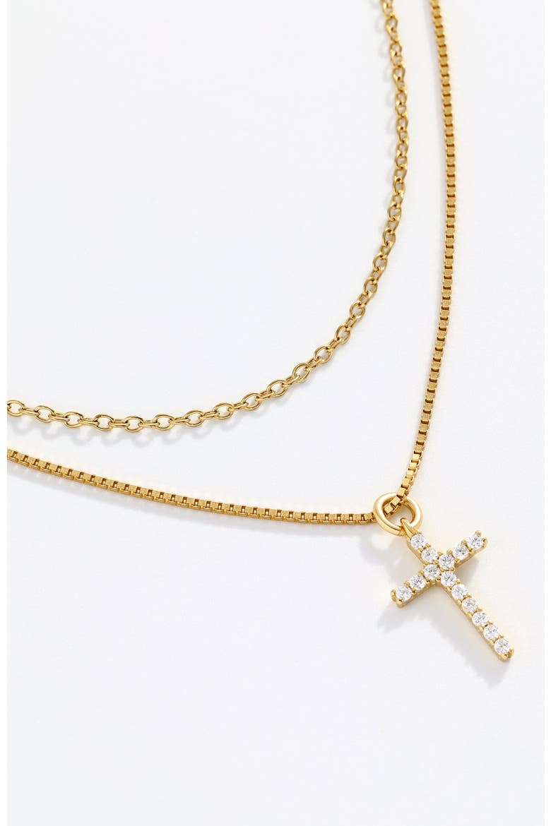 Dainty Cable Necklace with Pave Cross Chain Necklace Stacking Set, Alternate, color, Gold