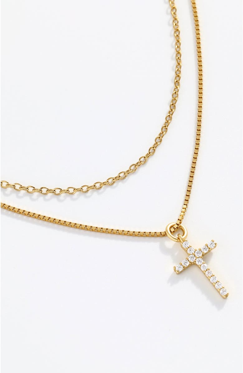 Mint & Lily Dainty Cable Necklace with Pave Cross Chain Necklace Stacking Set, Alternate, color, Gold