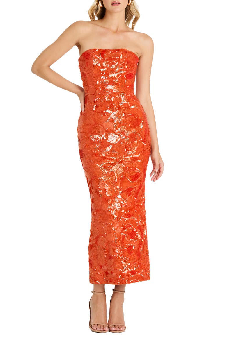 helsi leslie strapless sequin sheath midi dress HELSI Women's Leslie Pattern Sequin Strapless Gown - Blue