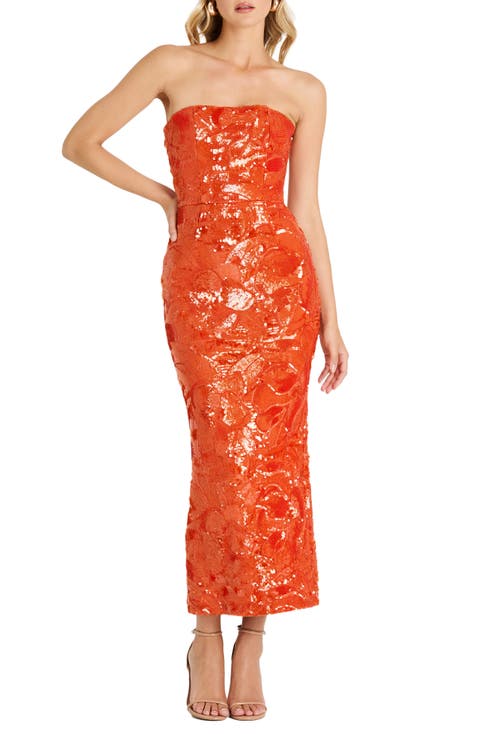 Leslie Pattern Sequin Strapless Gown