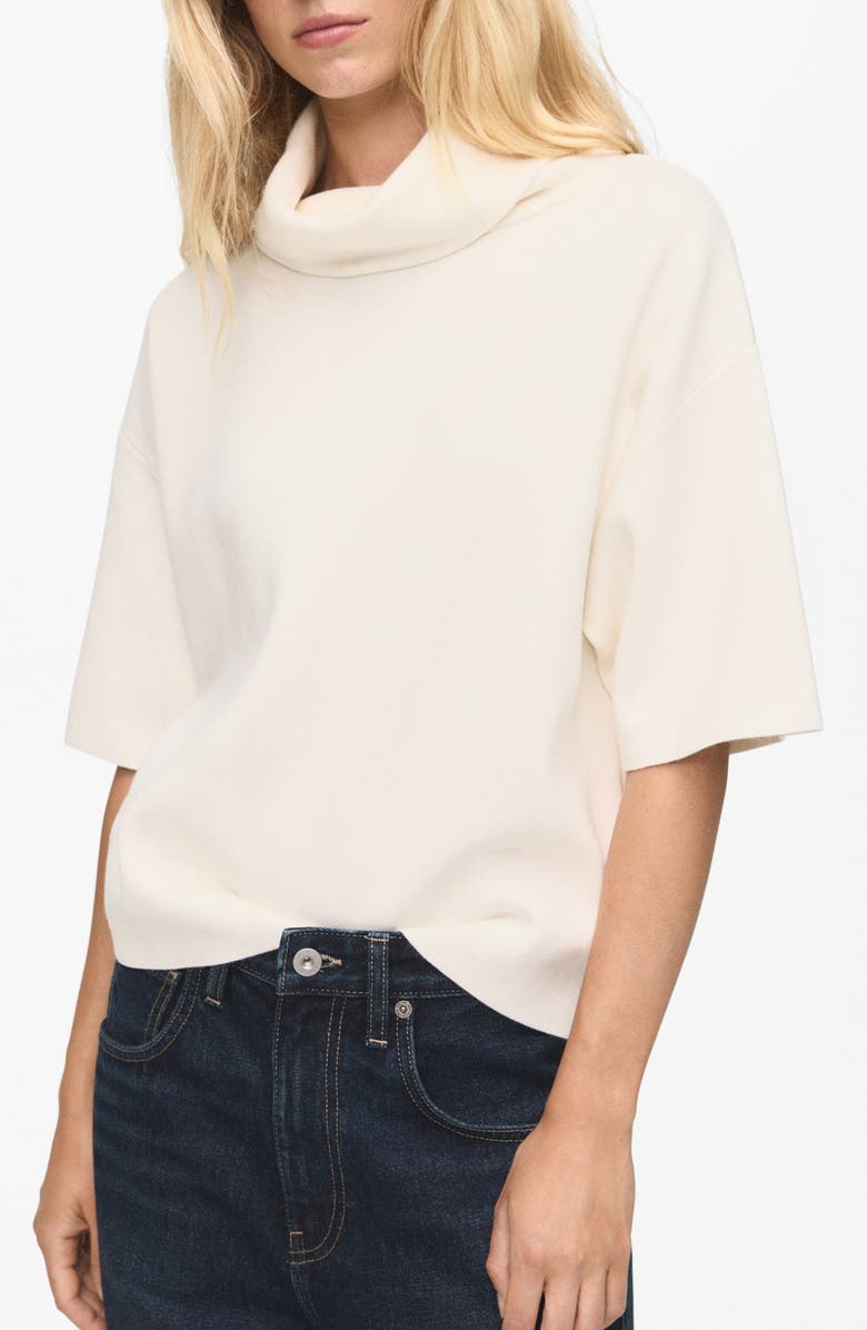 MANGO Short Sleeve Turtleneck Sweater, Main, color, Ecru