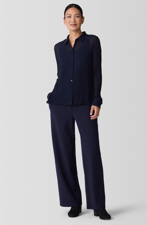 Eileen Fisher Textured Silk Button-up Shirt In Ink
