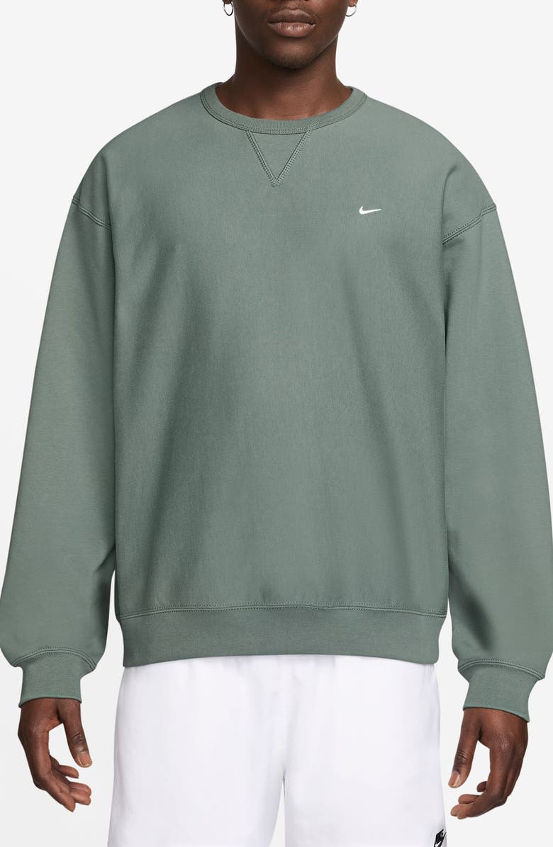 Nike Fleece Crewneck Sweatshirt, Main, color, Clay Green/ White