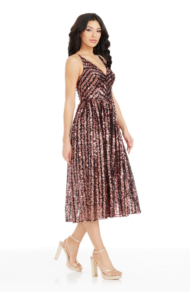 Dress the Population Haley Sequin Stripe A-Line Cocktail Dress, Alternate, color, Raspberry Multi