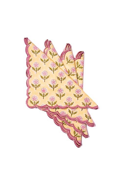 Mona Scallop Embroidered Blockprint Napkins - Set of 4