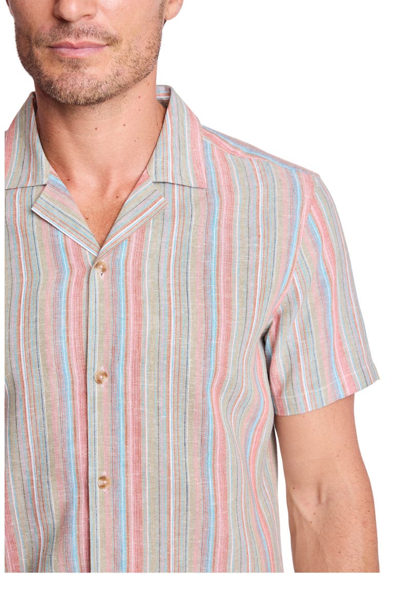 Stripe Linen Blend Camp Shirt, Alternate, color, OCEAN CORAL STRIPE
