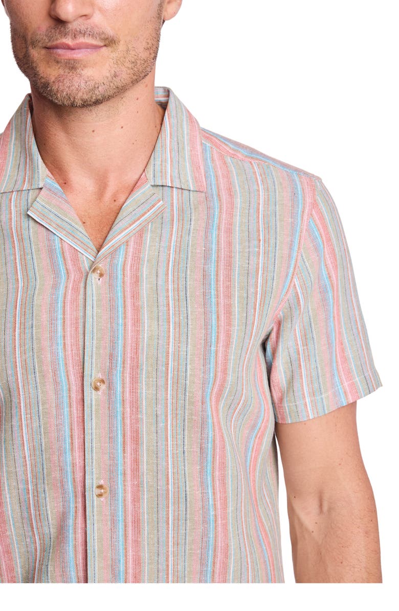 PAISLEY & GRAY Stripe Linen Blend Camp Shirt, Alternate, color, Ocean Coral Stripe